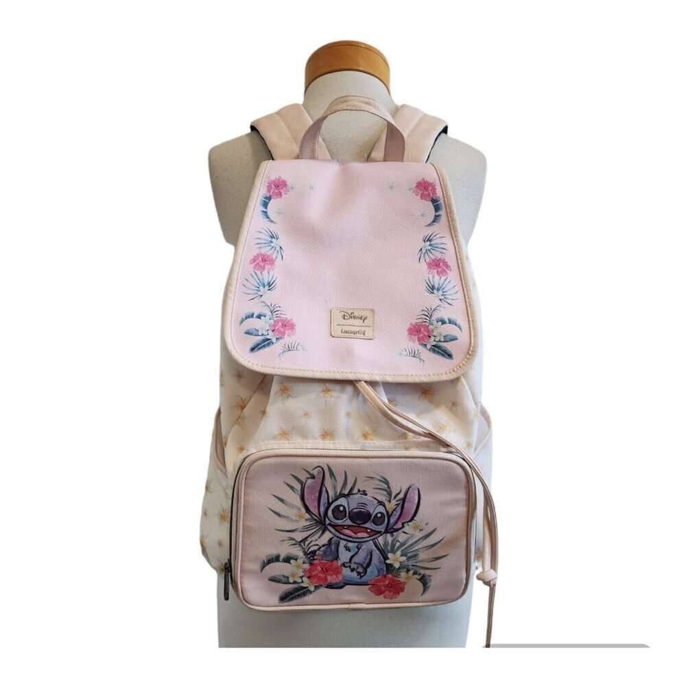 Disney Loungefly Lilo & Stitch Star Print Pink Hawaiian Floral Backpack READ